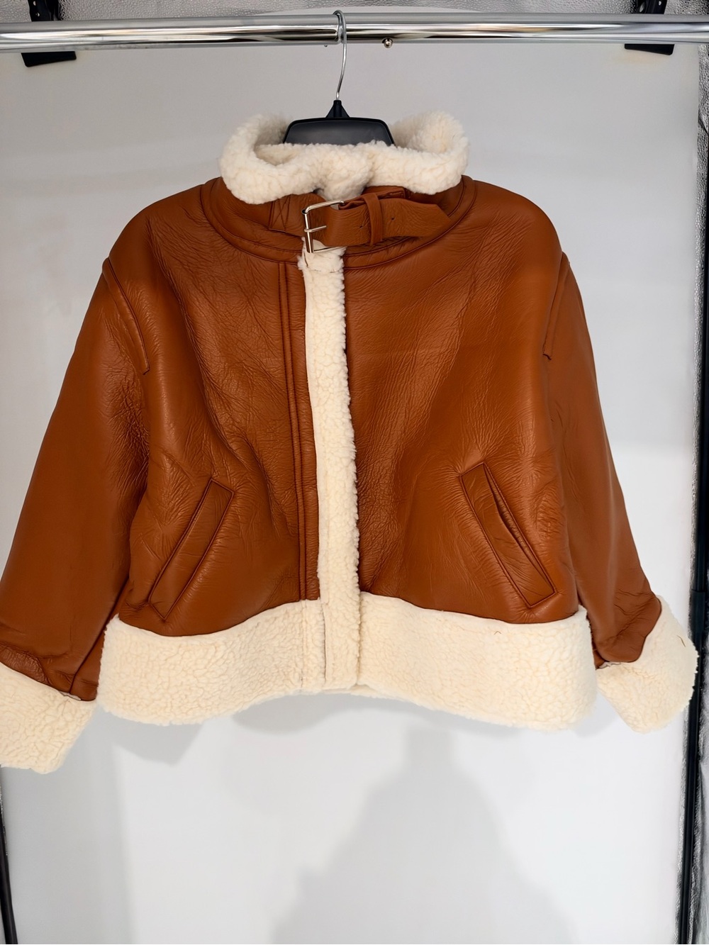 Hot & Delicious Cognac Brown Shearling-Trim Jacket